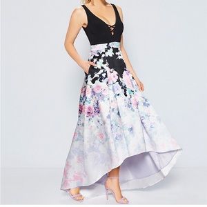 Criss-Cross Inset Floral Print Skirt Ball Gown